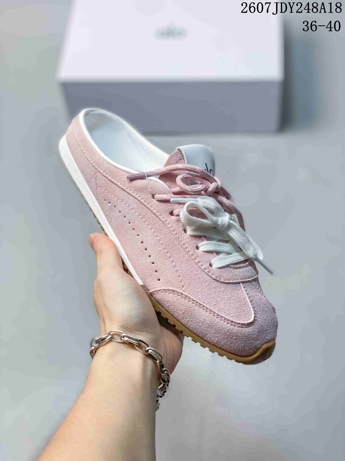 alo Sunset Mule Sneakers in Pink, Navy and Cream