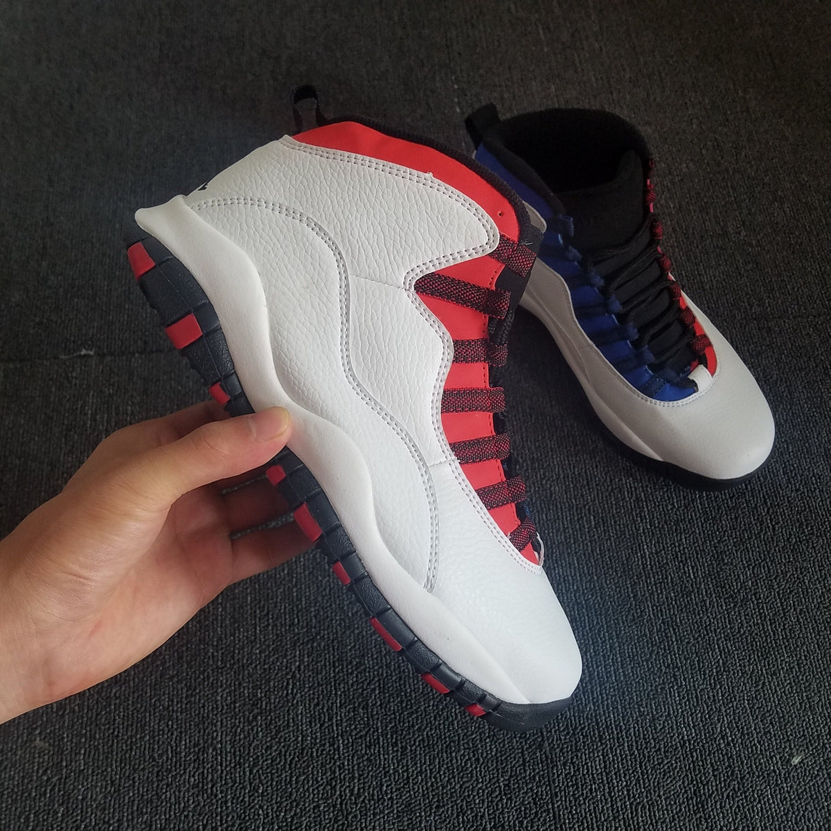 Air Jordan 10 Mismatch High-Top Sneakers White Red Blue