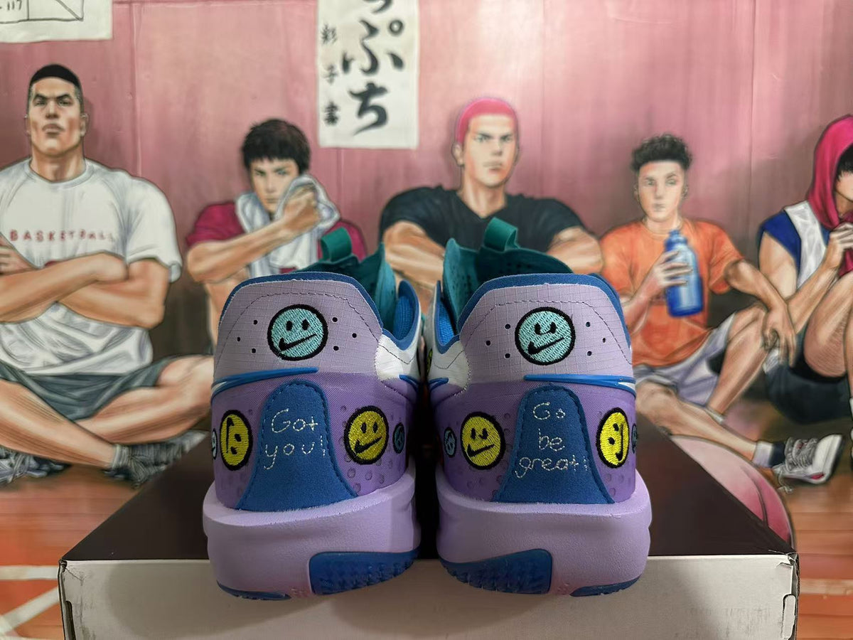 Nike Crooked-Smile Face Basketball Sneakers Purple and Teal