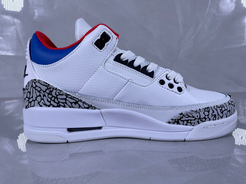 Jordan 3 Retro White Cement Sneakers White Grey Red Blue