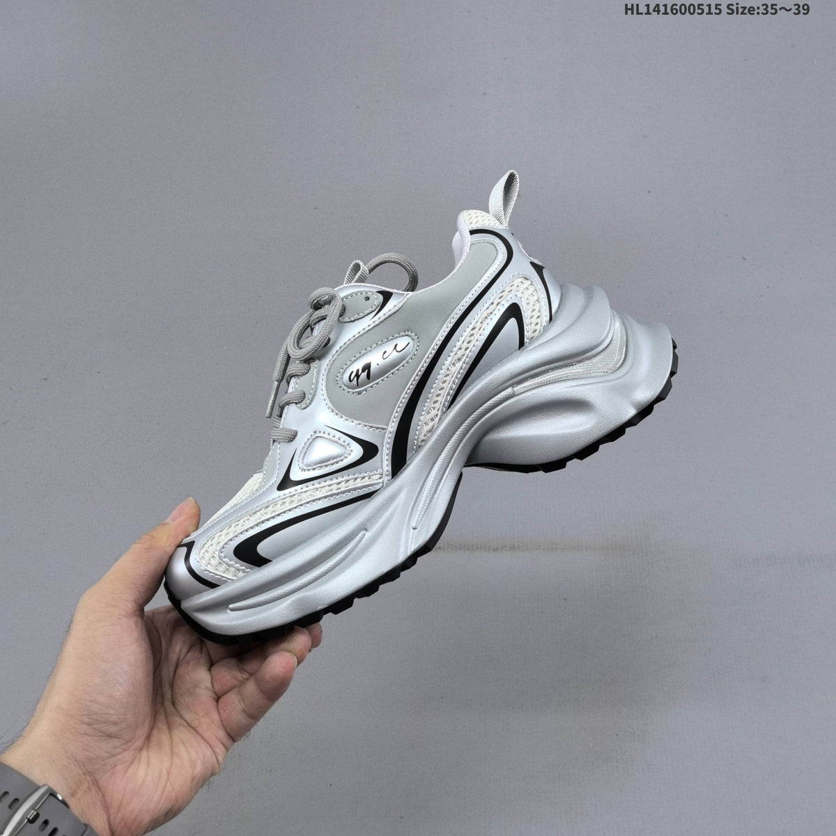 GG-CC G23X4317B Chunky Platform Sneakers, Silver and White