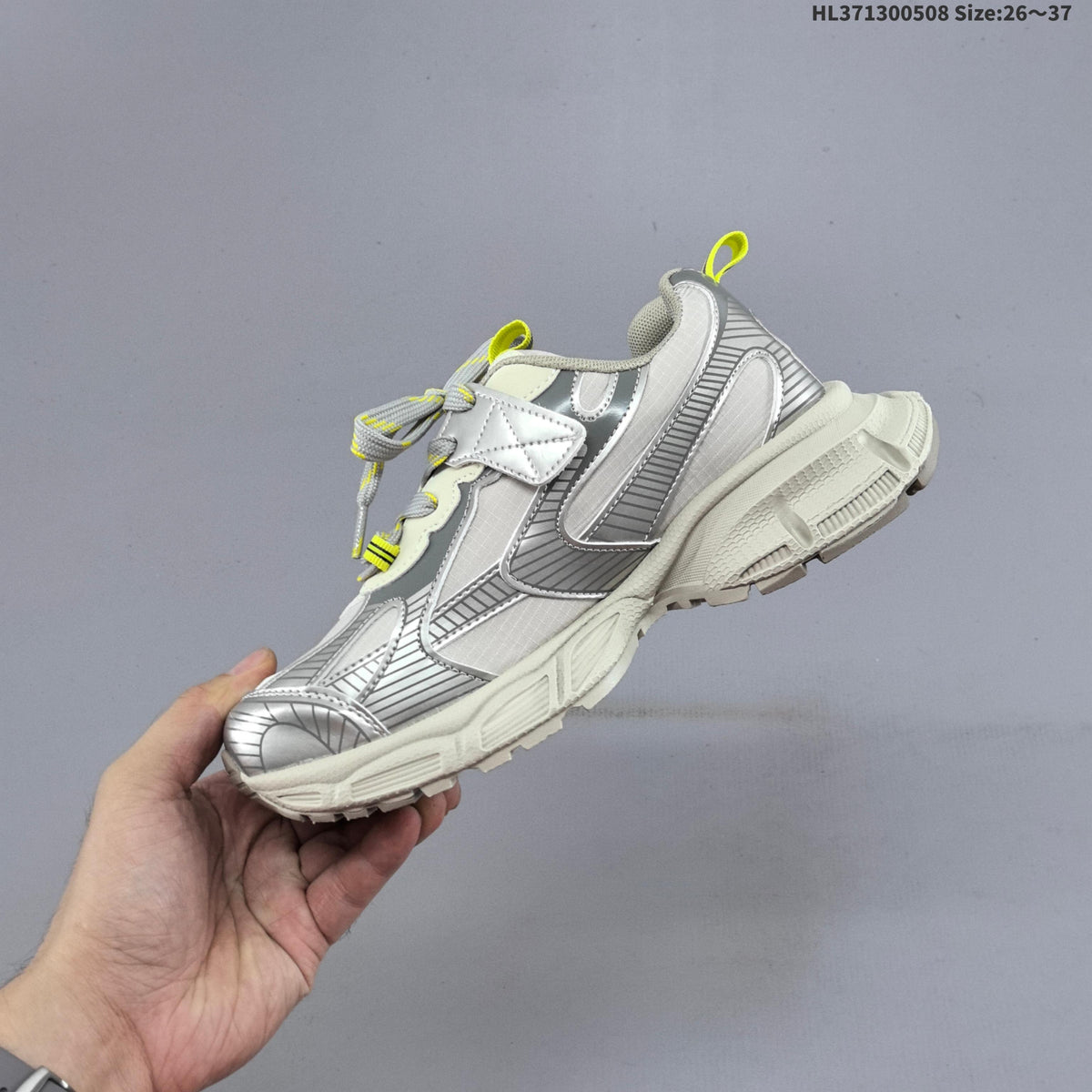Balenciaga Kids Chunky Lace-Up Sneakers, Silver and Charcoal