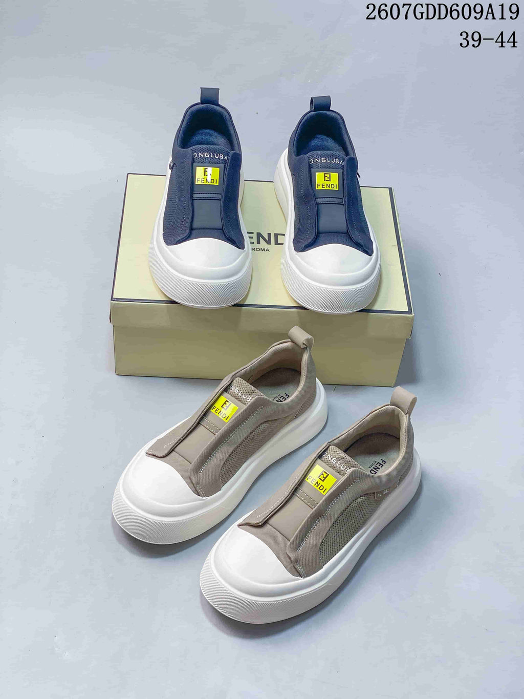 Fendi Slip-On Sneakers Navy and Taupe 07GDD609A19