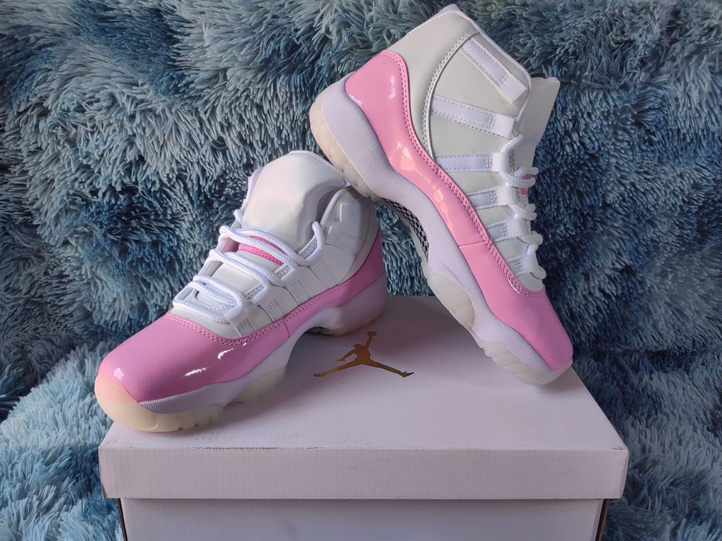Jordan 11 Retro Pink and White High-Top Sneakers