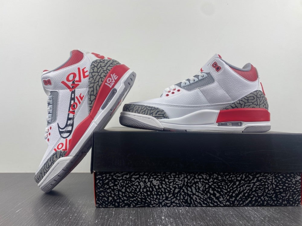 Air Jordan 3 White Grey Red Graphic Sneakers