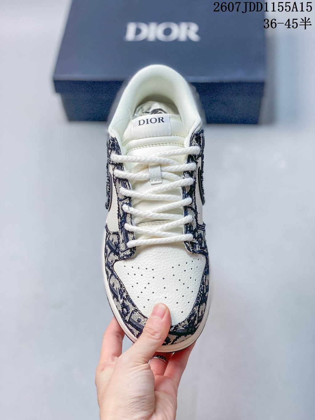 Nike SB Dunk Low White Navy Dior Pattern Sneakers