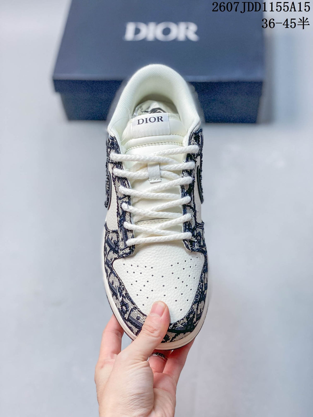Nike SB Dunk Low White Navy Dior Pattern Sneakers