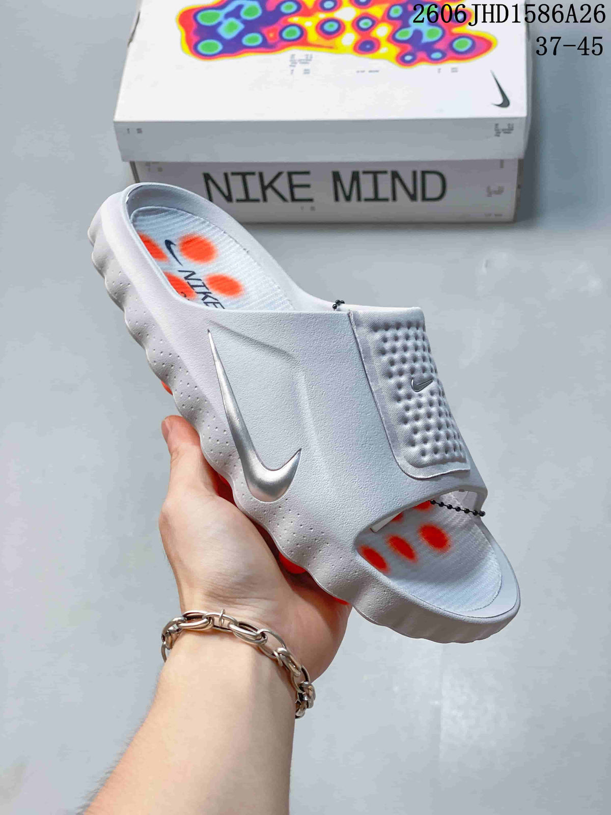 Nike Mind 001 Slide Sandals in White and Orange