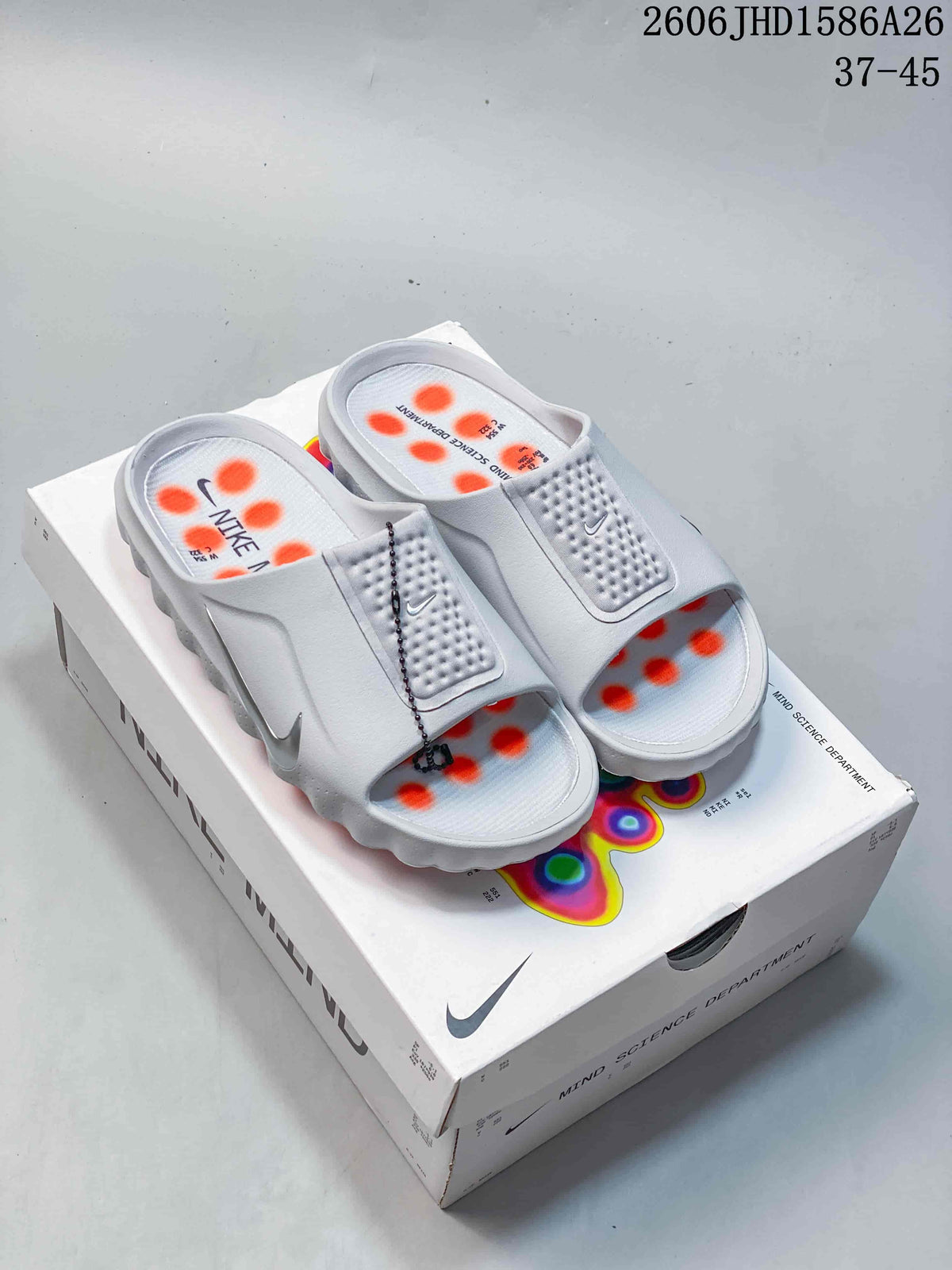 Nike Mind 001 Slide Sandals in White and Orange