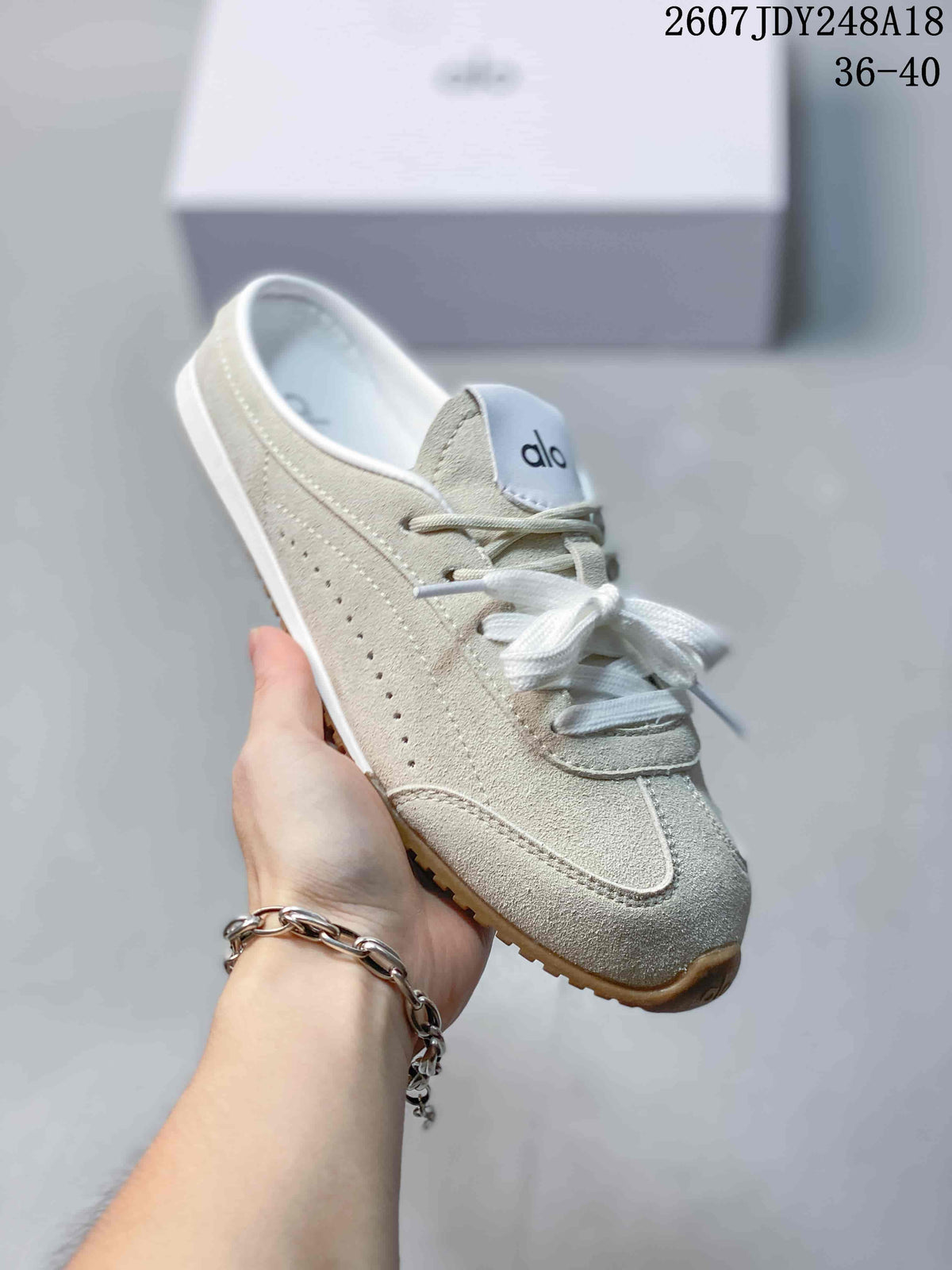 alo Sunset Mule Sneakers in Pink, Navy and Cream
