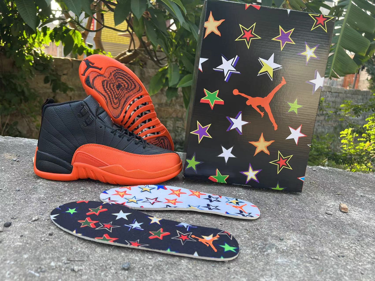 Jordan 12 Black and Orange High-Top Sneakers