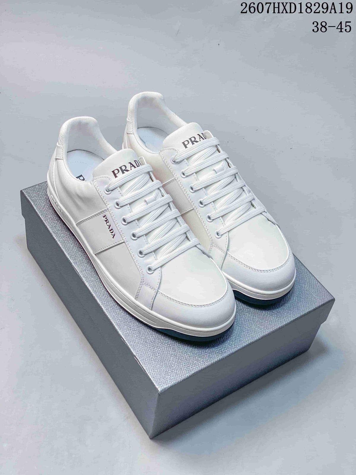 Prada Downtown Low-Top Sneakers Navy and White 2607HXD1829A19
