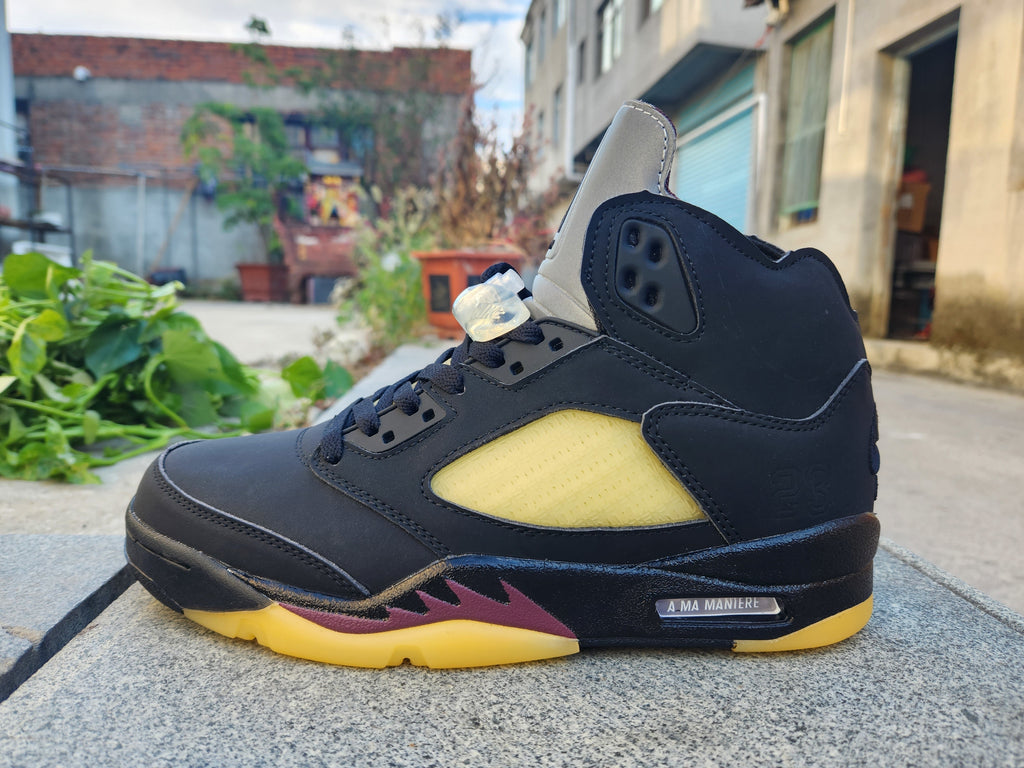 Air Jordan 5 High-Top Sneakers in Black and Yellow