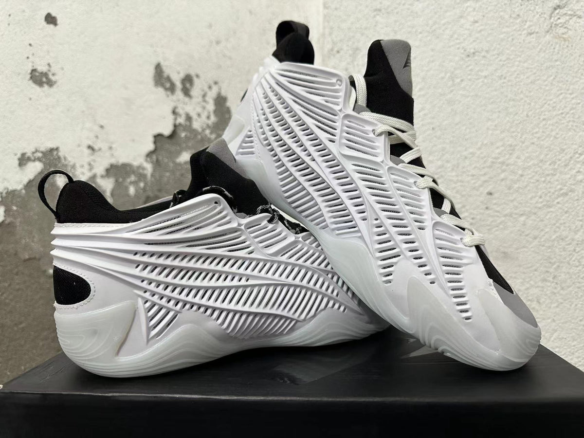 White and Black Sculpted High-Top Sneakers
