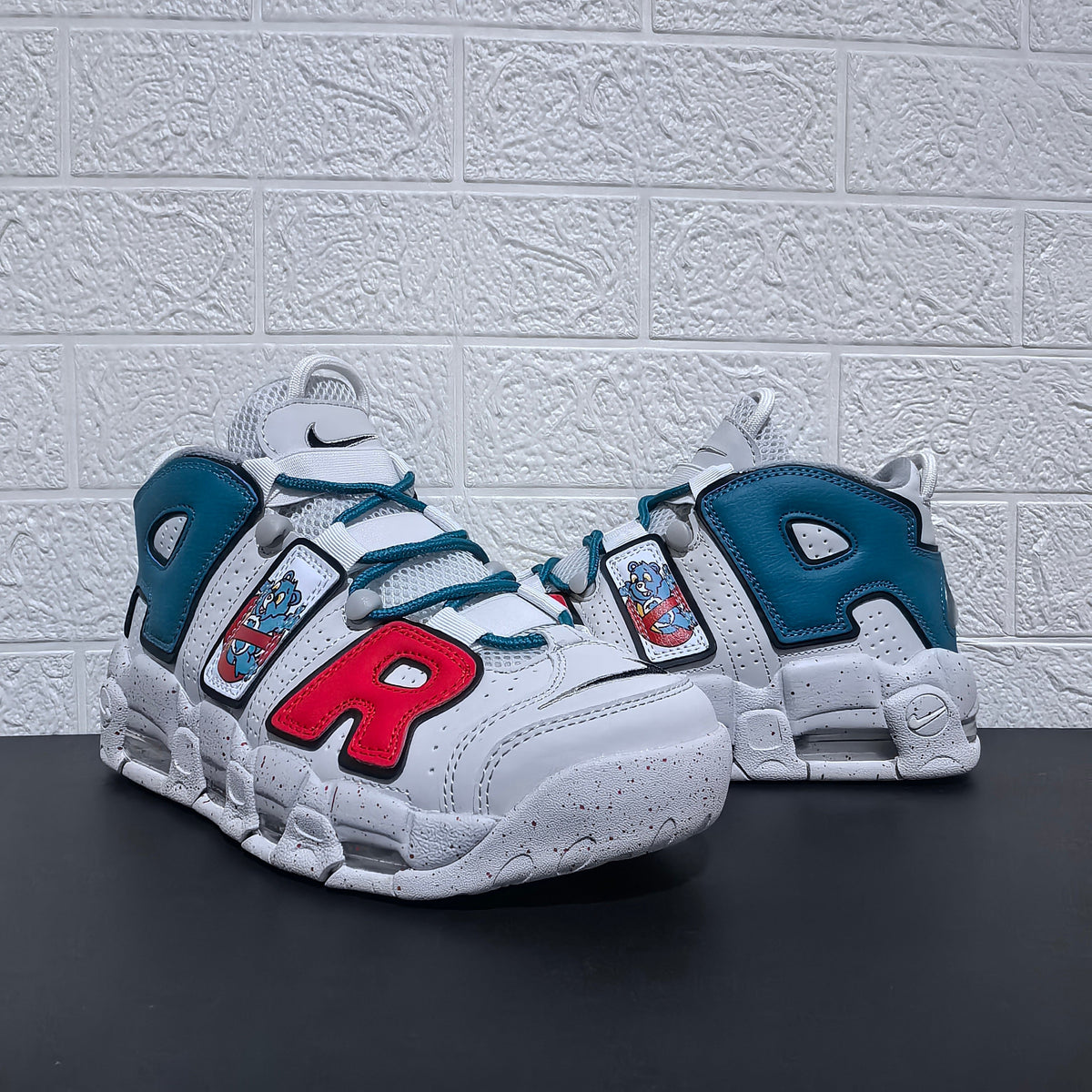 Nike Air More Uptempo Cartoon Bear Sneakers, White Blue Red