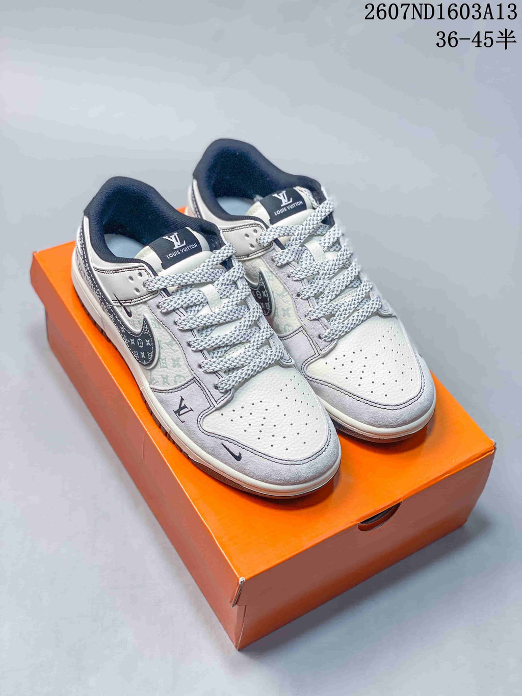 Nike SB Dunk Low LV Print Beige Gray Gold Sneakers