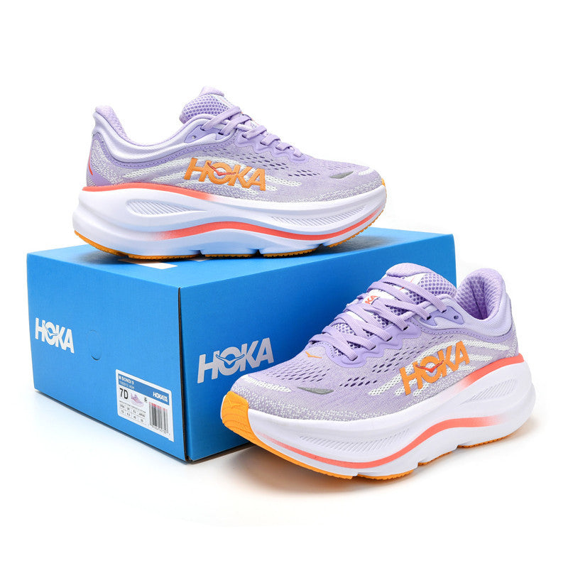 HOKA Bondi 9 Running Shoes in Lavender and Orange