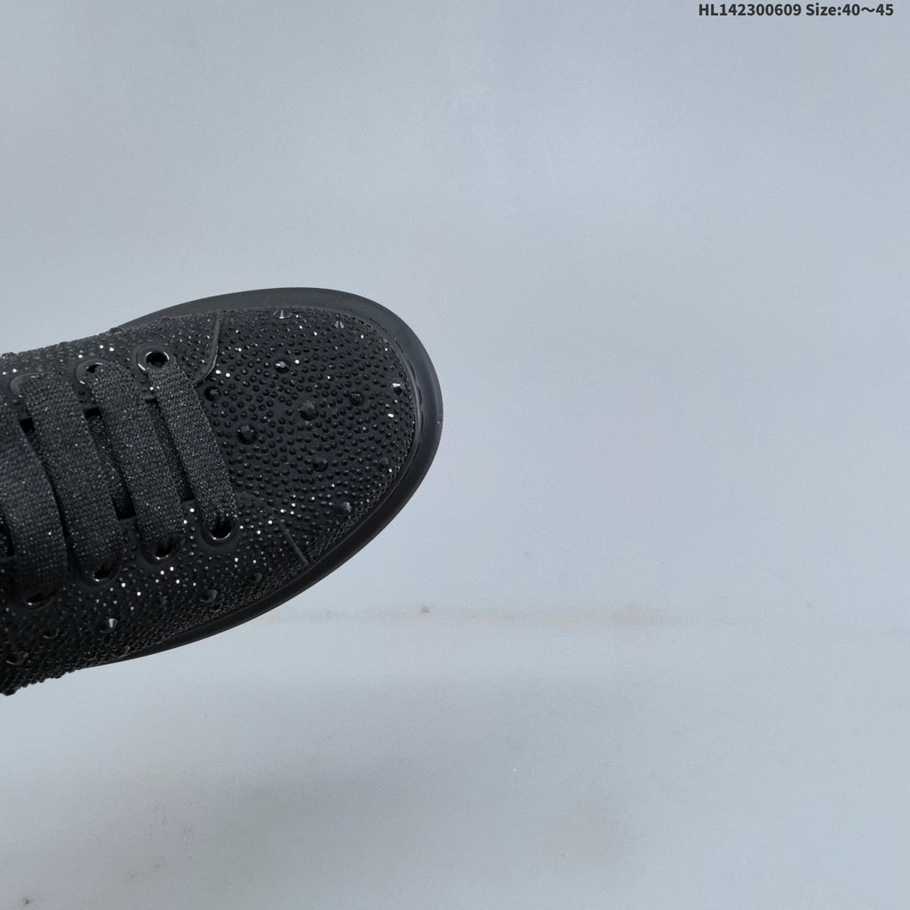 Alexander McQueen Black Crystal-Embellished Leather Sneakers