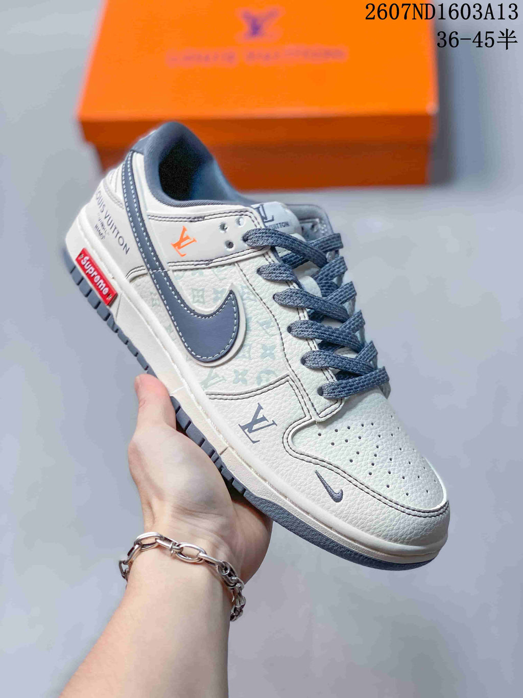 Nike SB Dunk Low LV Print White Grey Sneakers 2607ND1603A13