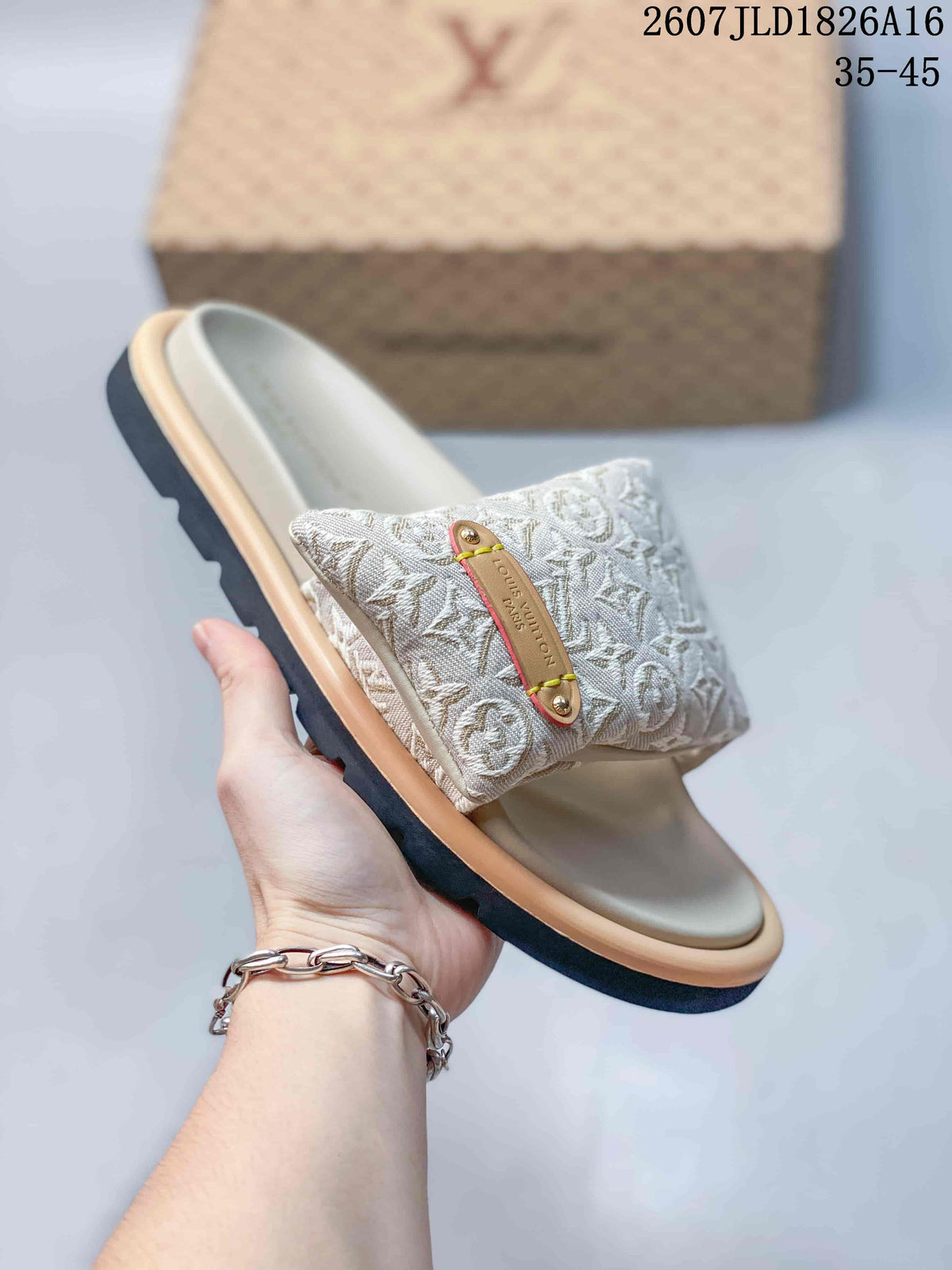 Louis Vuitton Pool Pillow Monogram Slides Blue Beige JLD1826A16