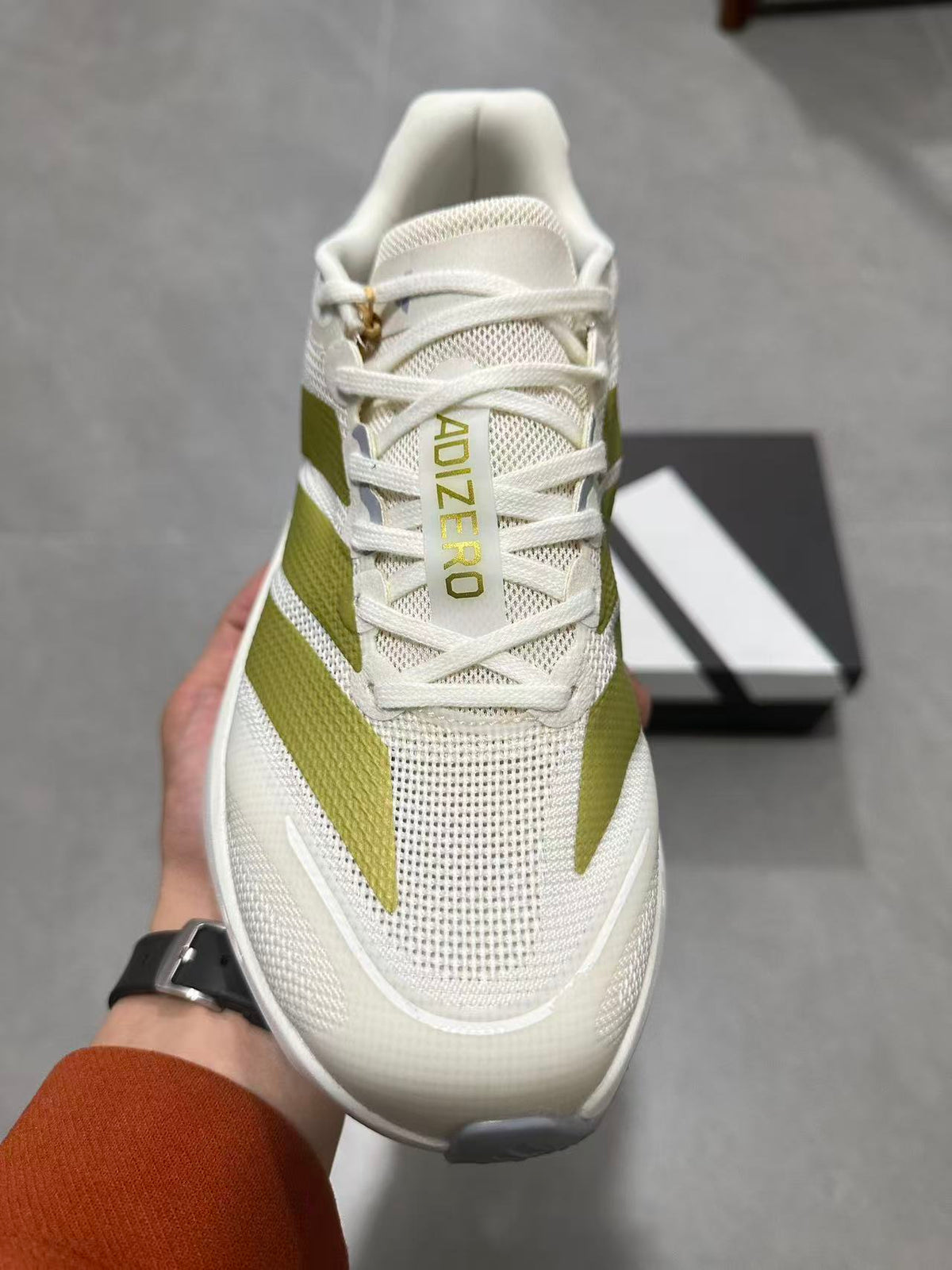 Adizero Lightstrike Pro White and Olive Running Shoes JS4947