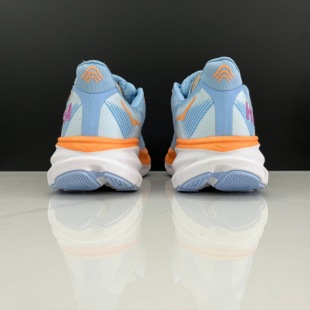 HOKA Clifton 9 Blue and Orange Running Shoes