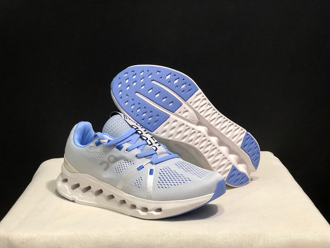 On Cloudsurfer Running Shoes, Heather White and Blue