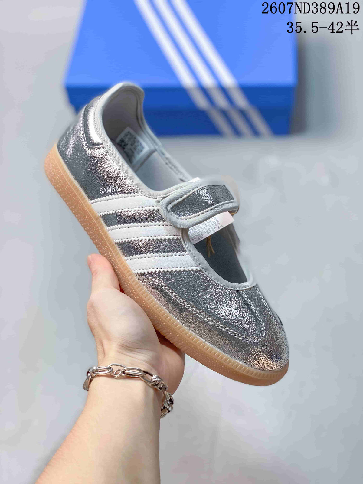 adidas Samba Jane Mary Jane Sneakers Silver Blue Pink