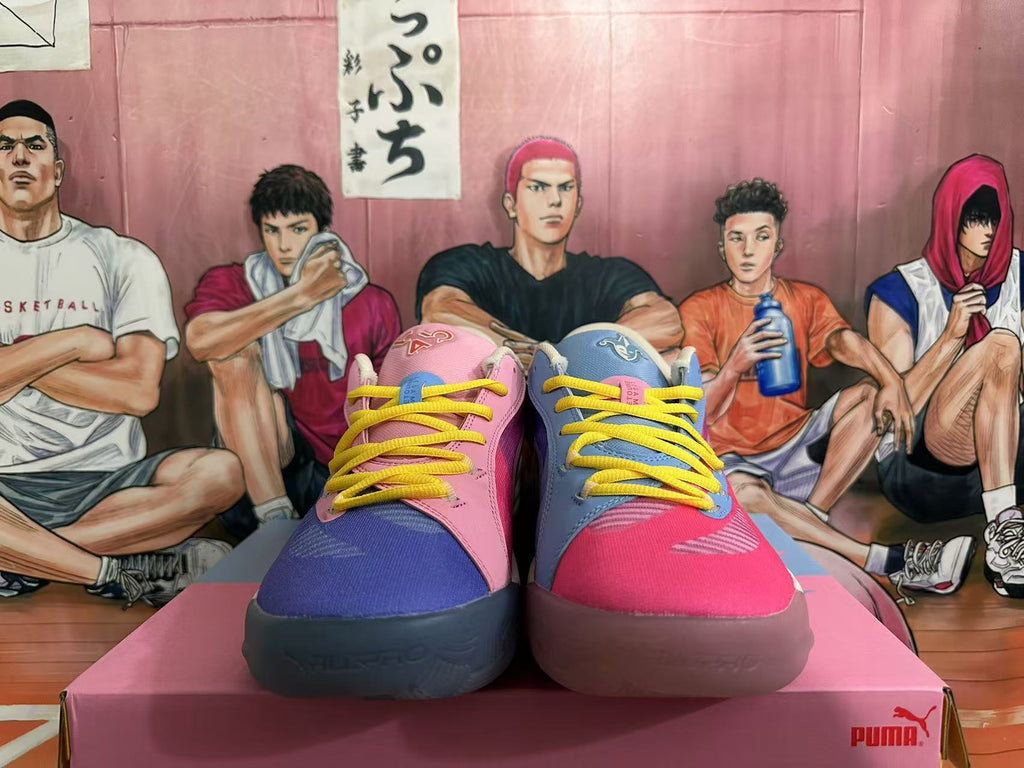 PUMA All-Pro NITRO Basketball Shoes Pink Blue Yellow