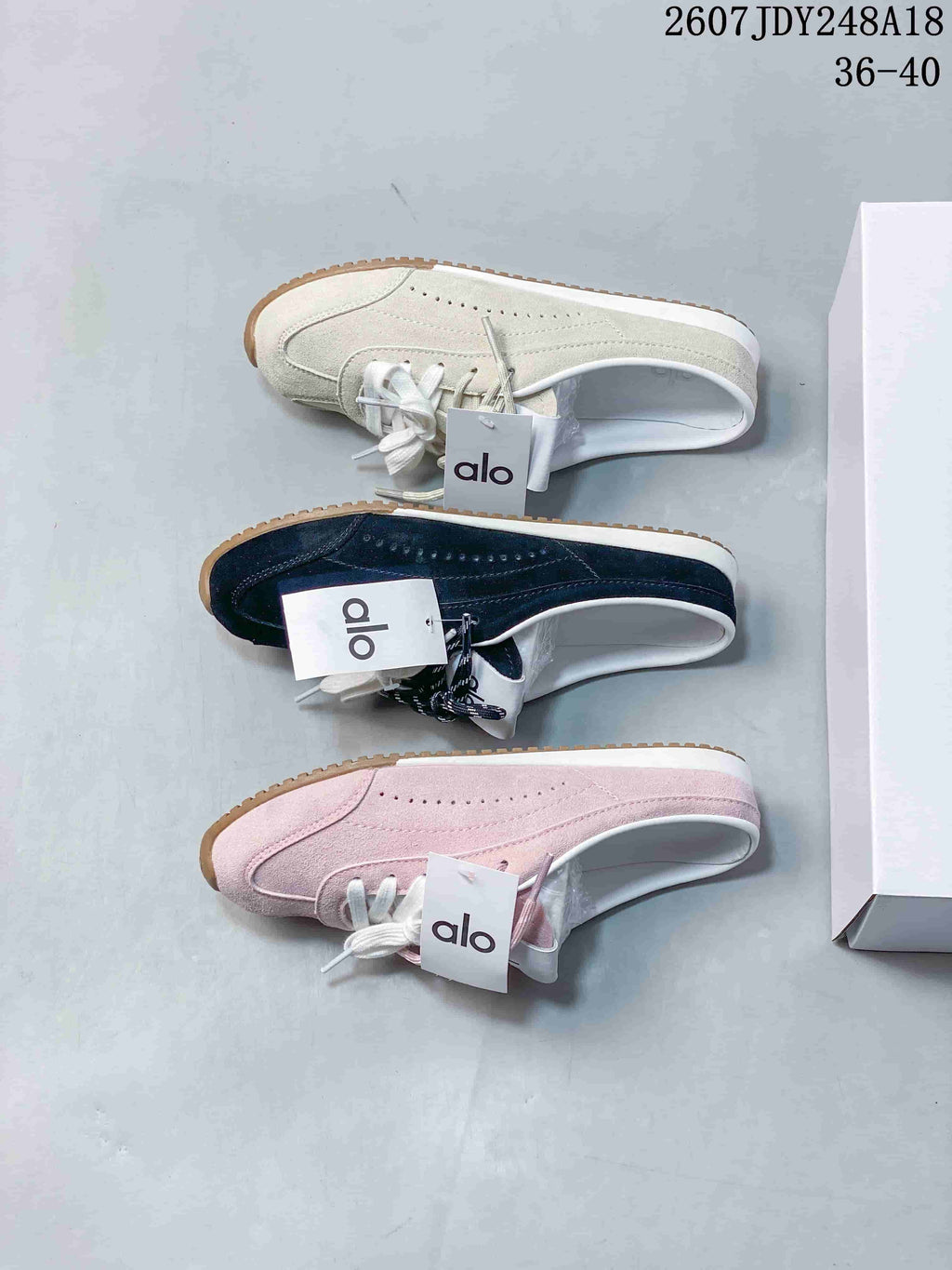 alo Sunset Mule Sneakers in Pink, Navy and Cream