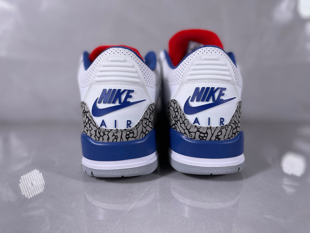 Jordan 3 White and Blue Elephant Print Sneakers