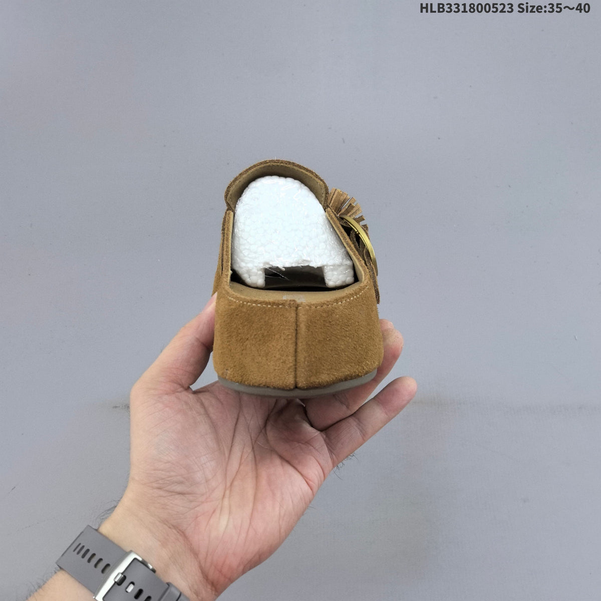 Brown Embellished Backless Slip-On Clogs with Buckle