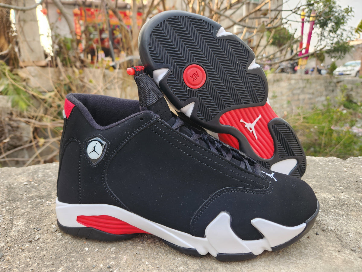 Jordan 14 Black, White and Red Basketball Sneakers