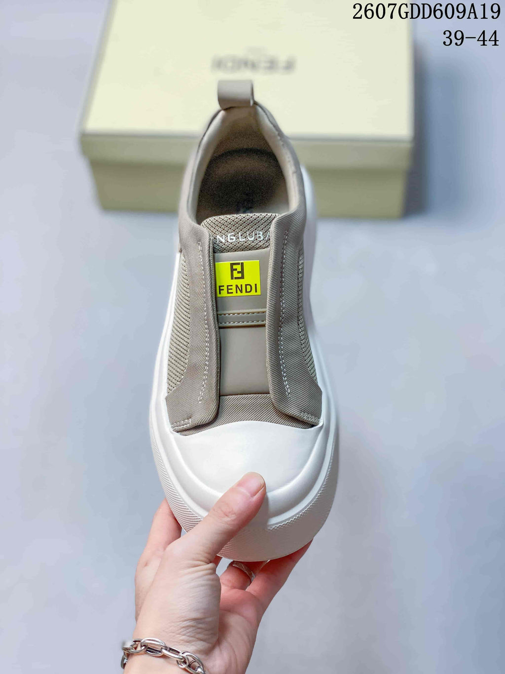 Fendi GDD609A19 Slip-On Sneakers Taupe and White