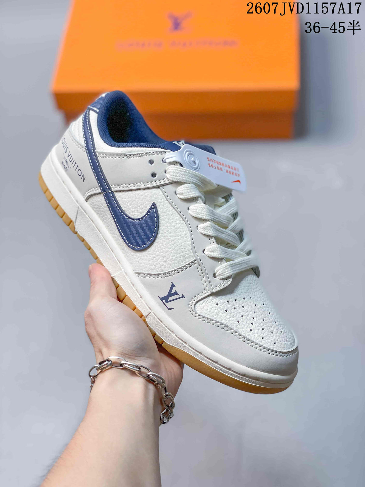 Louis Vuitton x Nike Dunk Low White Navy Sneakers