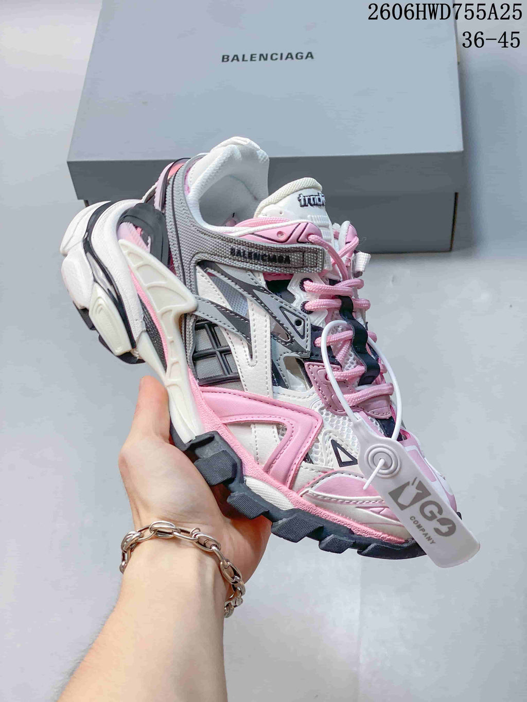Balenciaga Track 2 Sneakers in White, Pink and Gray