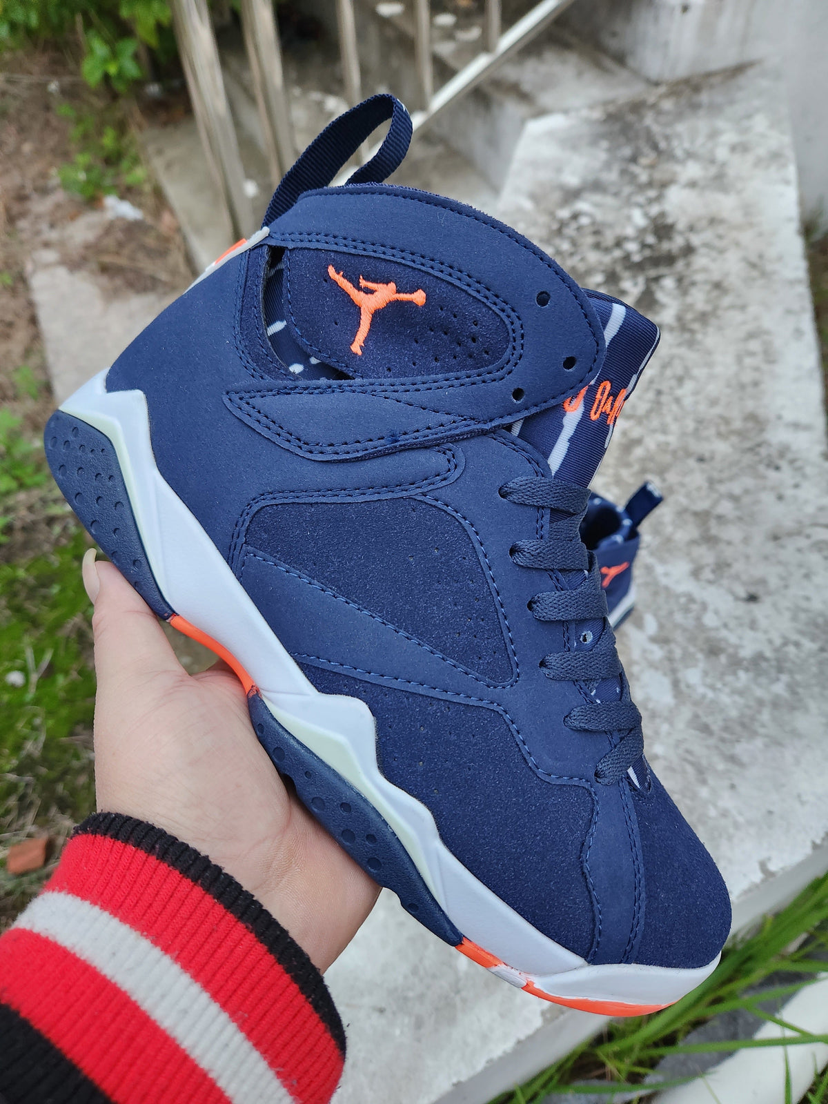 Jordan 7 Men's High-Top Sneakers in Navy and Orange
