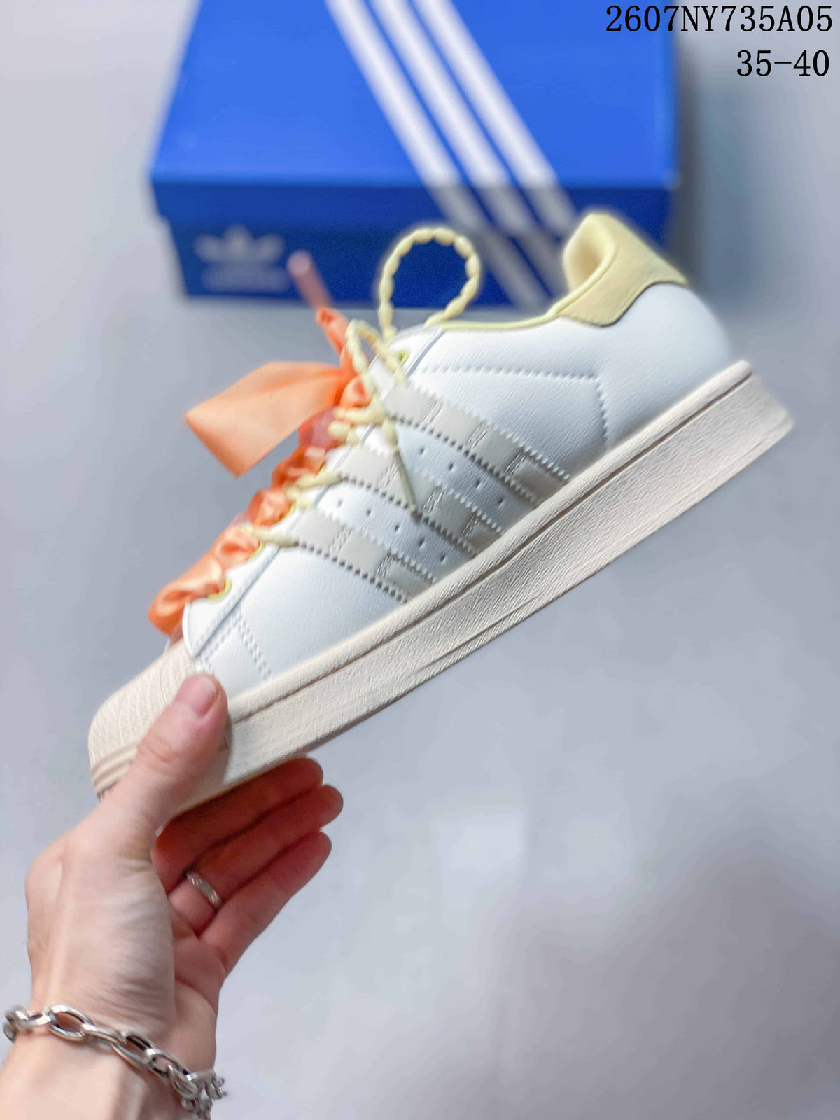 Adidas Superstar White Peach Bow Custom Sneakers 2607NY735A05