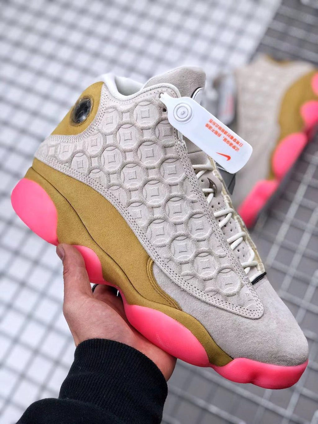 Air Jordan 13 CNY Sneakers in White, Gold and Pink