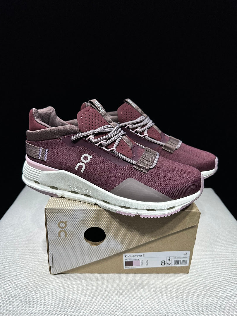 On Cloudnova 2 Sneakers in Maroon and Peony