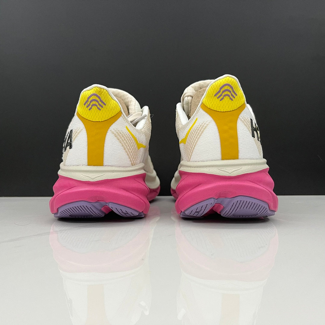 HOKA Clifton 9 Running Shoes in Ivory and Pink