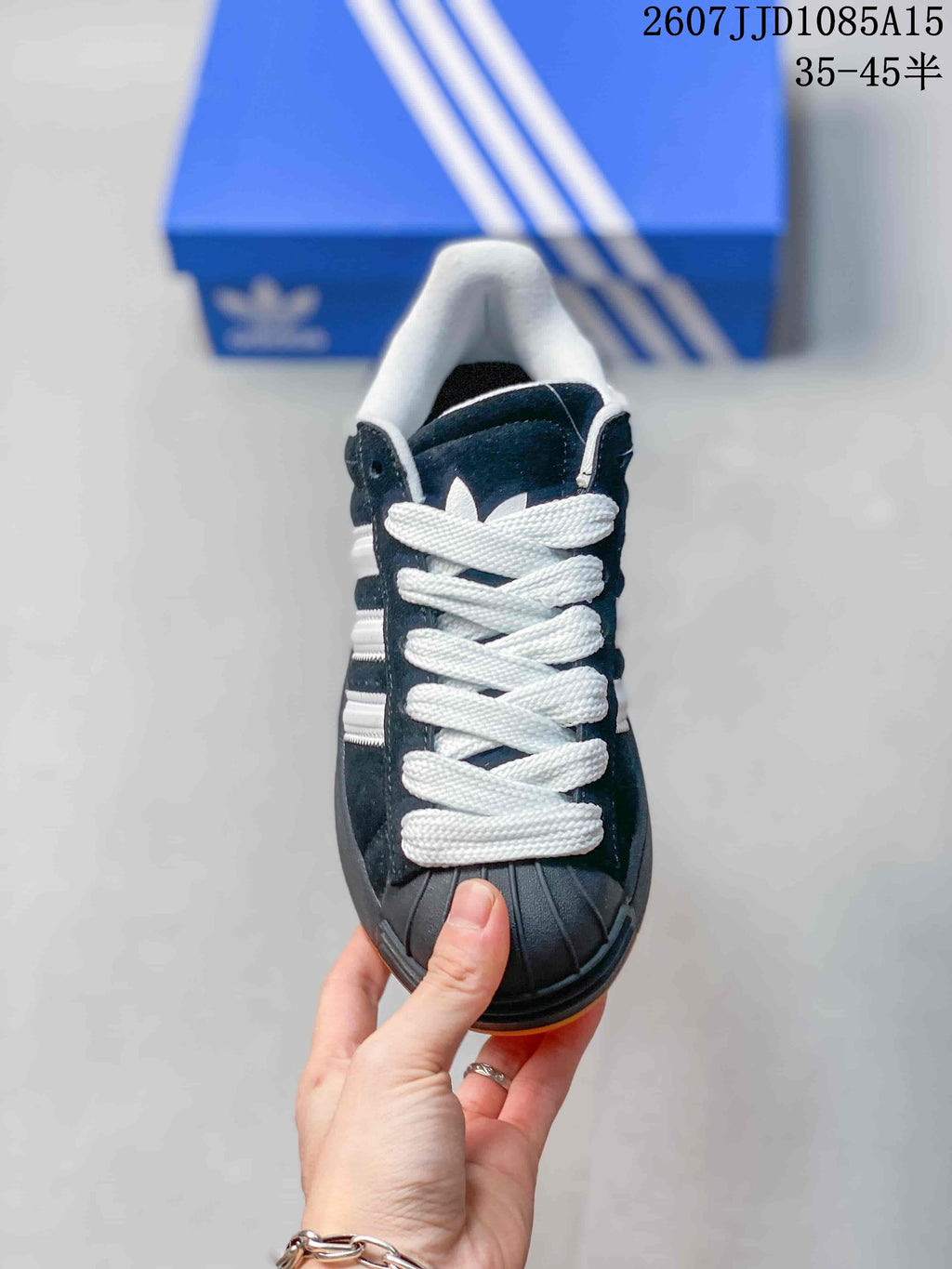 Adidas Superstar XLG Black White Platform Sneakers JR7444
