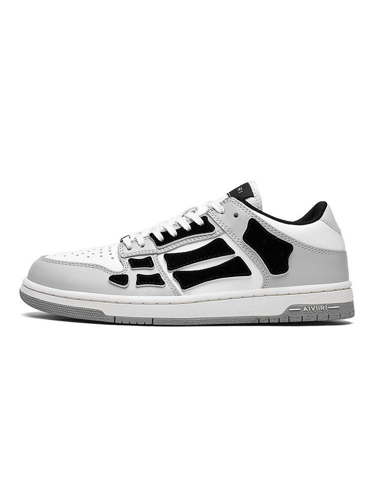 AMIRI Gray and White Low-Top Sneakers with Black Accents