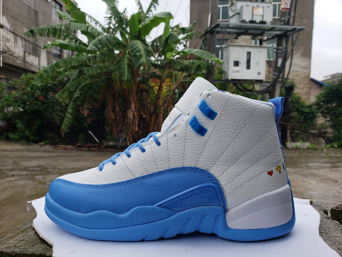 Jordan Air Jordan 12 White and Blue High-Top Sneakers