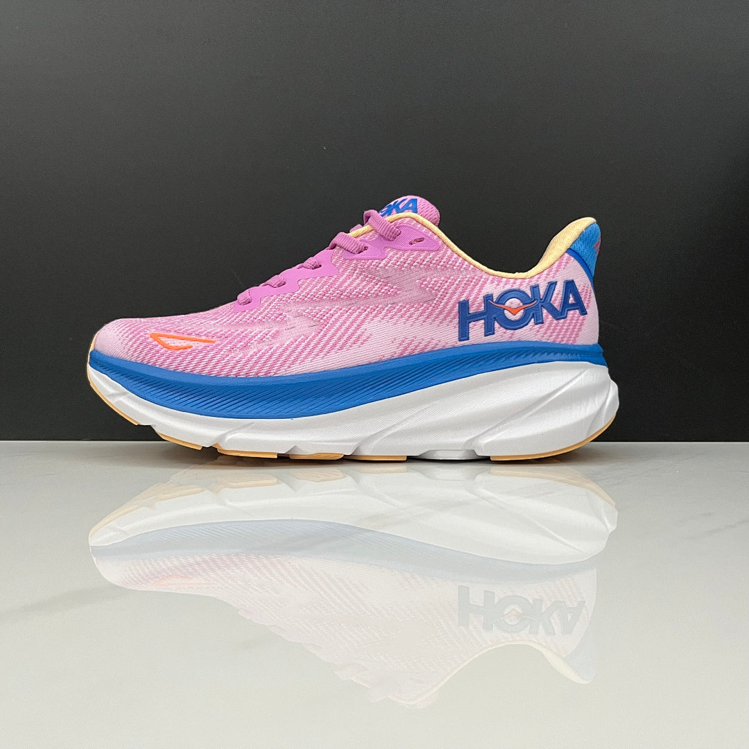 HOKA Clifton 9 Running Shoes, Pink and Blue