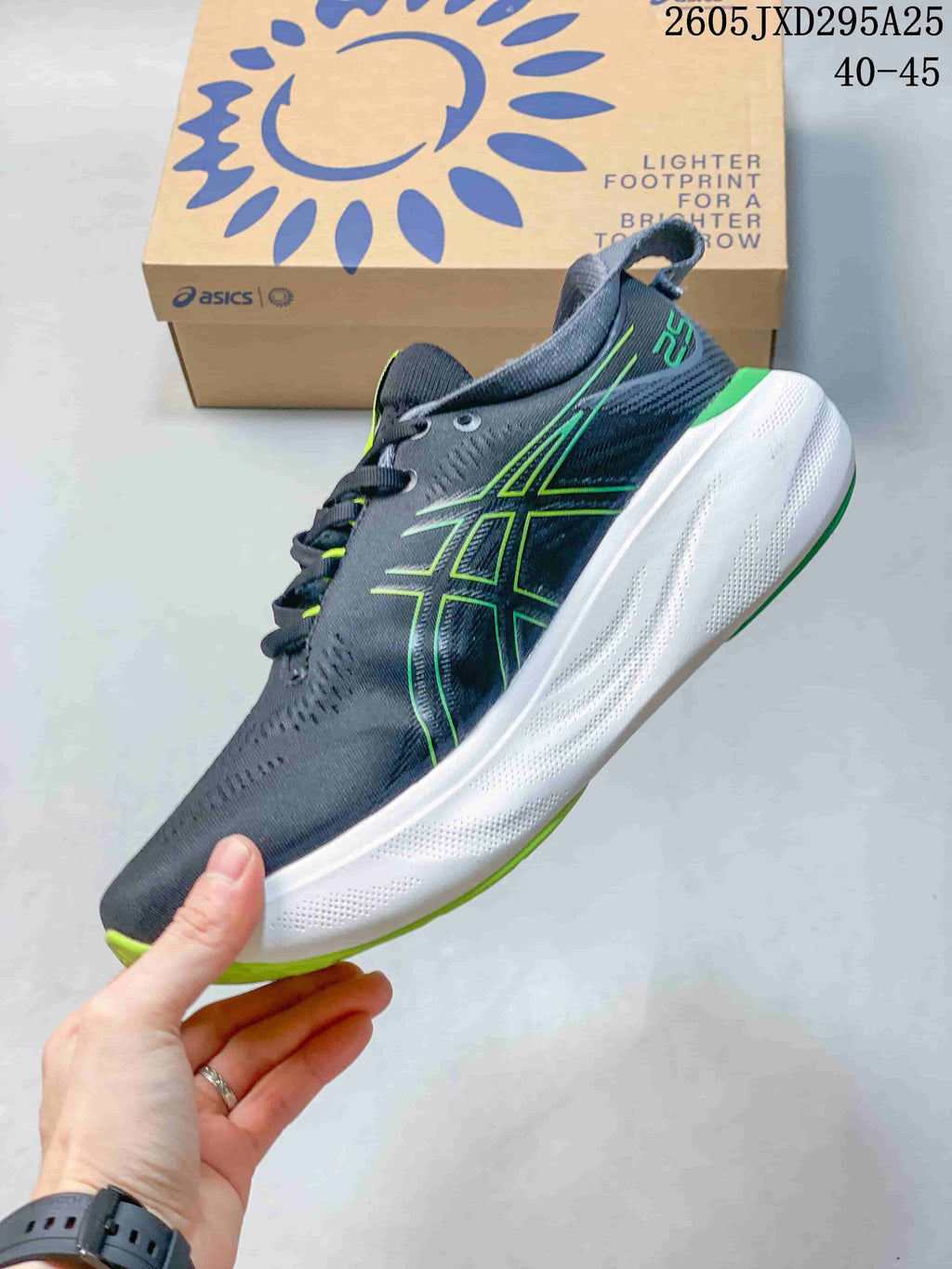 ASICS Running Shoes, Dark Gray and Lime Green