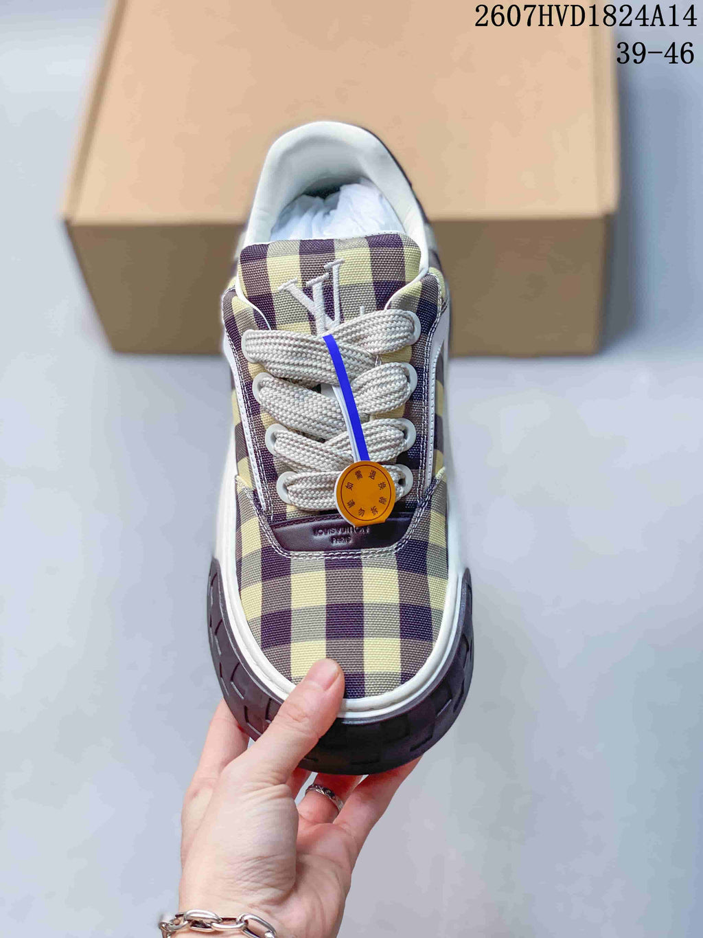 Louis Vuitton Plaid Low-Top Sneakers Beige and Purple 2607HVD1824A14
