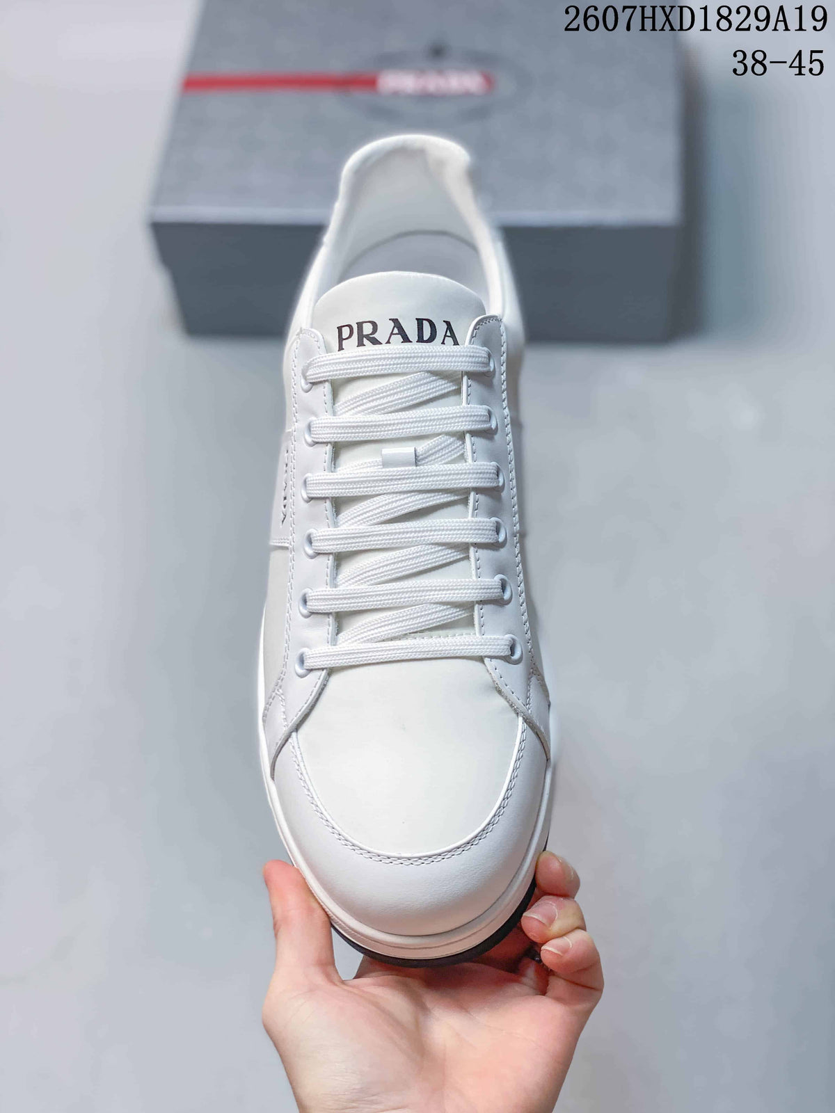 Prada Downtown White Leather Low-Top Sneakers 2607HXD1829A19