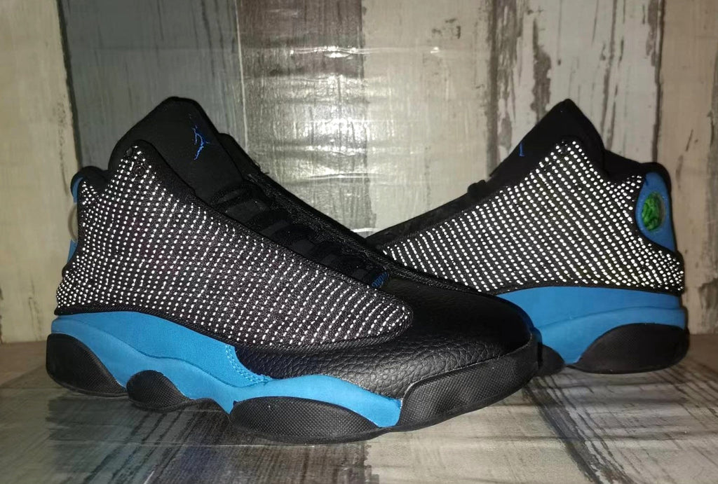 Jordan 13 Black Moon Black and Blue Sneakers