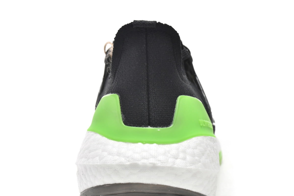 adidas UltraBoost 22 Black Solar Green Running Shoes GX6640